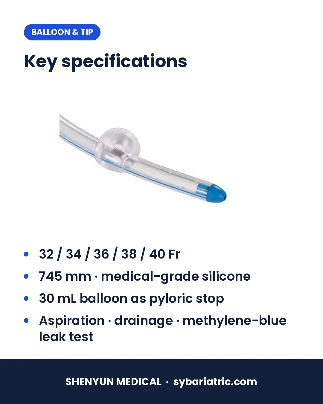 Type II gastric calibration tube specifications